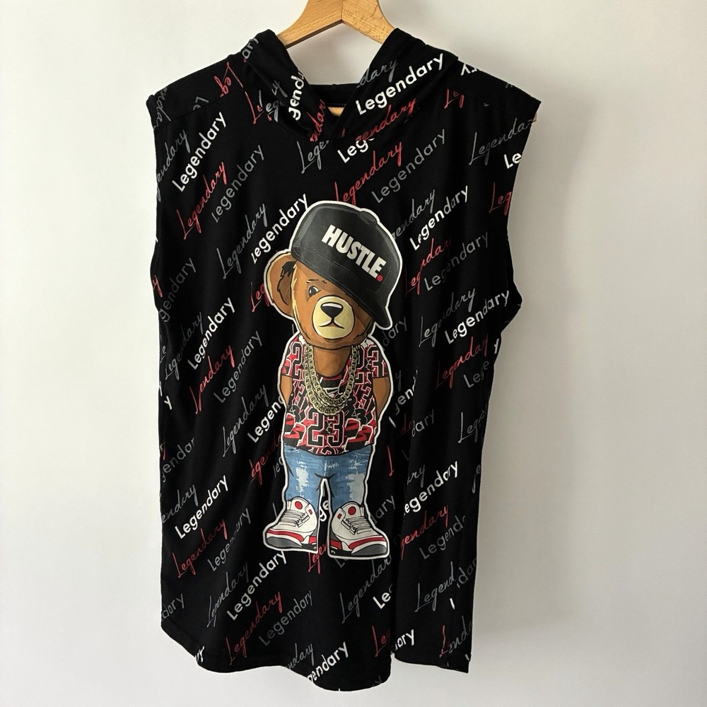 OG Legend Sleeveless Muscle Hoodie Black All Over Print Size Large Streetwear